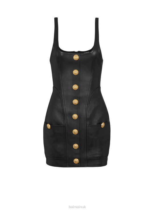 Clothing D002276 Black Balmain Women Short Leather Dress