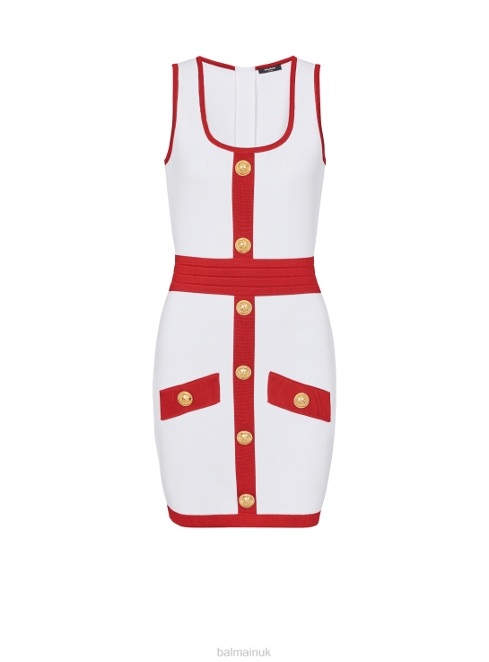 Clothing D002278 Red Balmain Women Knit Dress With Gold-Tone Buttons