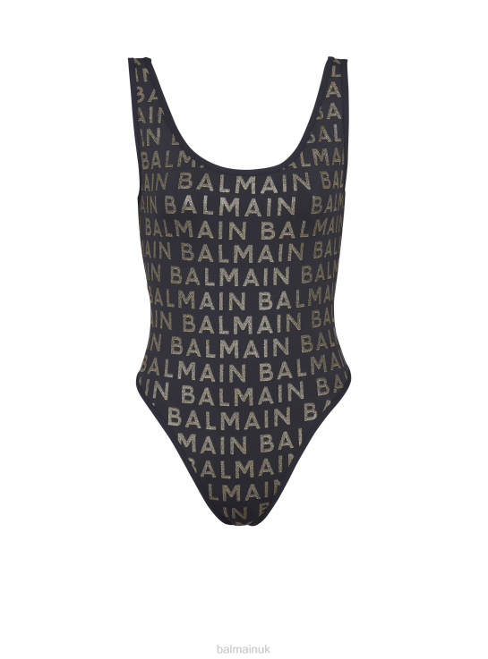 Clothing D0022429 Gold Balmain Women Swimsuit With Brand Logos